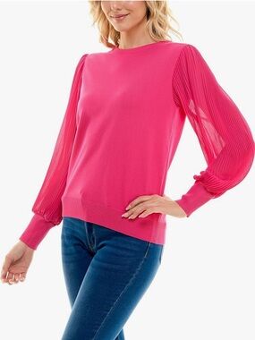 NWT Zac & Rachel Fuchsia Crewneck Sweater w/pleated sleeves Sizes PL & PXL